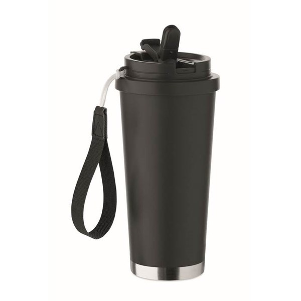 Obrázky: Termohrnček z rec. nerez 500ml a pútkom, čierna, Obrázok 2