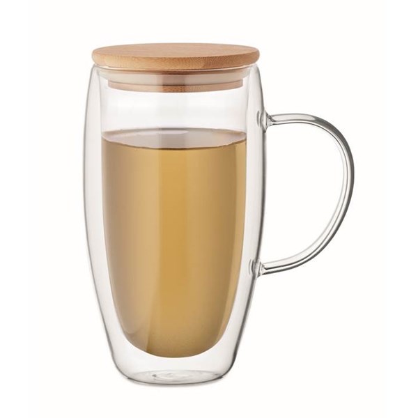 Obrázky: Dvojitý sklenený hrnček z boros.skla, 450ml,viečko, Obrázok 2