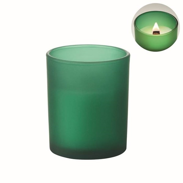 Obrázky: Sklenená sviečka z rastlinného vosku 80g, zelená, Obrázok 6