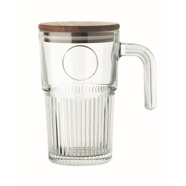 Obrázky: Veľký sklenený hrnček s akáciovým viečkomm 450 ml