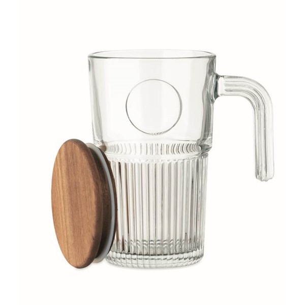 Obrázky: Veľký sklenený hrnček s akáciovým viečkomm 450 ml, Obrázok 2