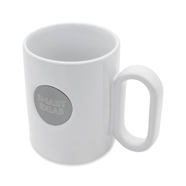 Obrázky: Biely keram.hrnček 480 ml s kovovou plochou