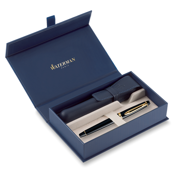 Obrázky: PP WATERMAN Expert Black GT + modré kožené puzdro