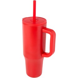 Obrázky: Termohrnček 900ml nerez/plast, sil.slamka, červená