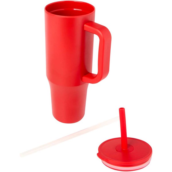 Obrázky: Termohrnček 900ml nerez/plast, sil.slamka, červená, Obrázok 3