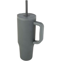 Obrázky: Termohrnček 900ml nerez/plast, sil.slamka, šedá