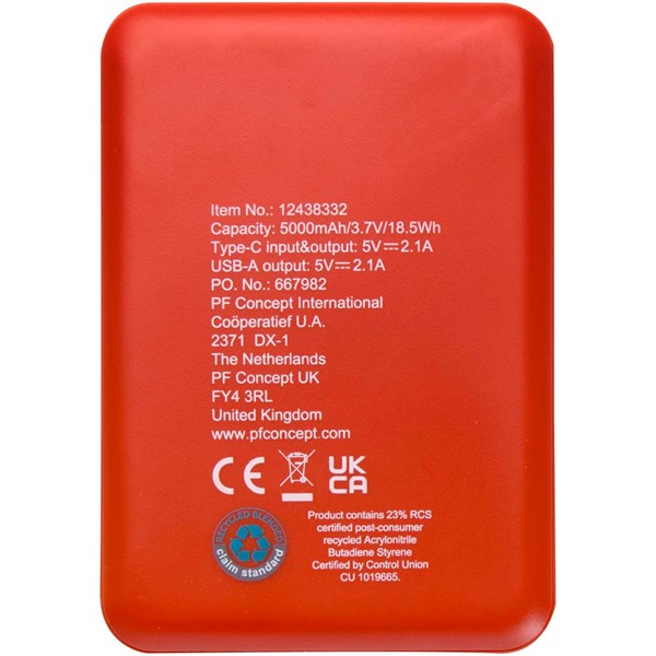 Obrázky: Červená powerbanka 5000mAh typu C z recyk.plastu, Obrázok 2