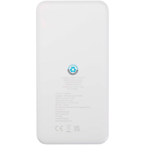 Obrázky: Biela powerbanka,reccykl. plast 10 000 mAh 10 W, Obrázok 2