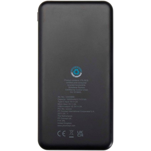 Obrázky: Čierna powerbanka z recykl.plastu 10 000 mAh 10 W, Obrázok 2