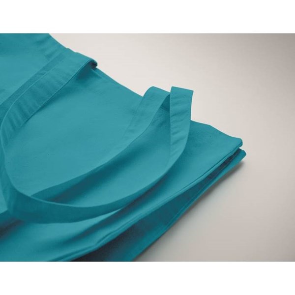 Obrázky: Nákupná taška 180g Fairtrade, šir. dno, tyrkys, Obrázok 4