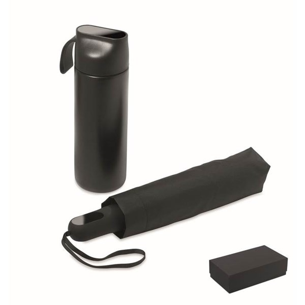 Obrázky: Čierna darčeková sada, fľaša 600ml a dáždnik