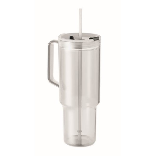 Obrázky: Priehľadný hrnček 1200 ml so slamkou, biely