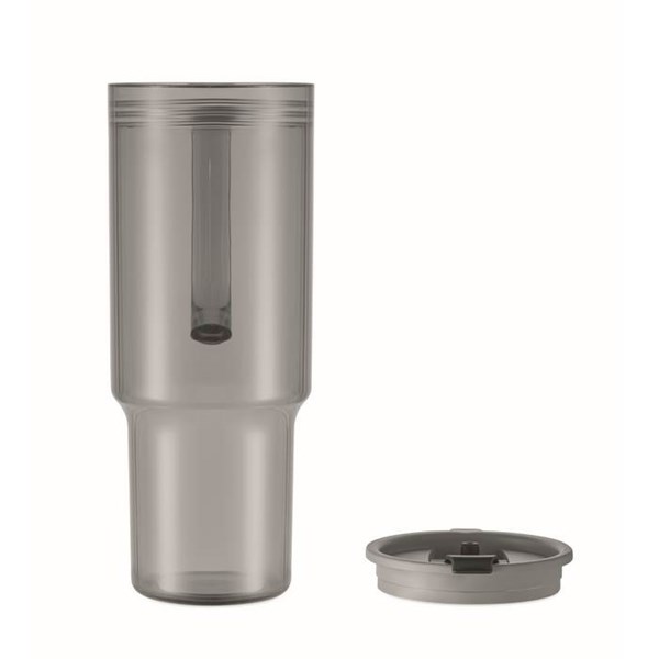 Obrázky: Priehľadný hrnček 1200 ml so slamkou, šedý, Obrázok 4