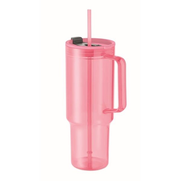 Obrázky: Priehľadný hrnček 1200 ml so slamkou, ružový, Obrázok 2