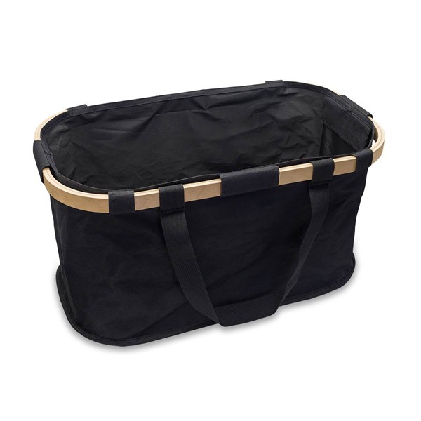 Obrázky: Nákupný košík s dreveným rámom, čierna, Obrázok 6