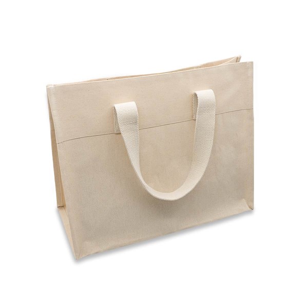 Obrázky: Nákupná taška z bavlny s vreckom, béžová, Obrázok 2