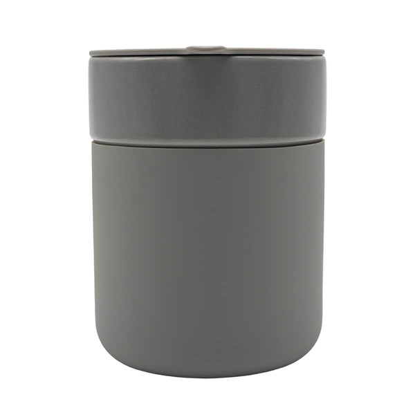 Obrázky: Keram.hrnček 370ml, povrch a viečko silikón,šedá, Obrázok 2