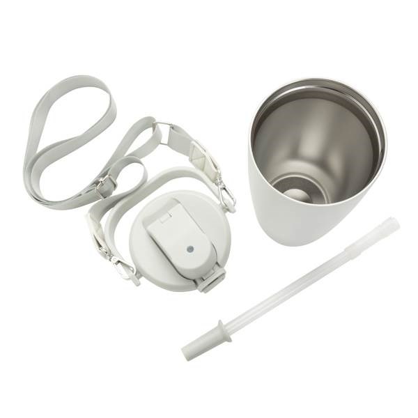 Obrázky: Recyklovaný nerez termohrnček s remienkom, biely, Obrázok 7