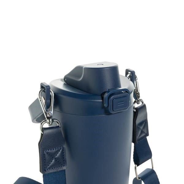 Obrázky: Recyklovaný nerez termohrnček s remienkom, modrý, Obrázok 5