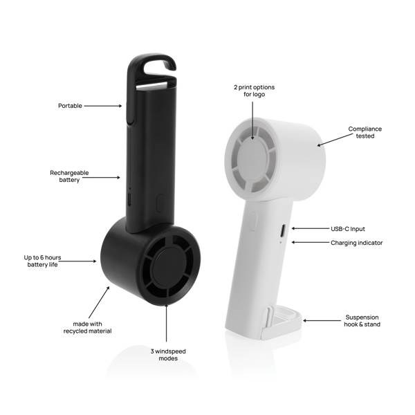 Obrázky: Nabíjateľný ventilátor z recykl.plastu RCS, čierny, Obrázok 8