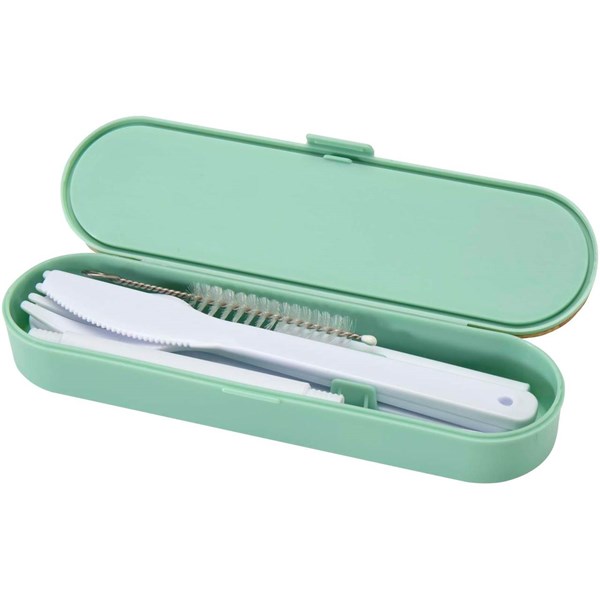 Obrázky: Sada príborov v krabičke, bambus.veko, zelená, Obrázok 2