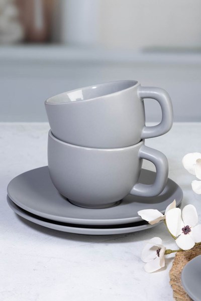 Obrázky: 2ks šálok 200ml s podšálkou na cappuccino, šedé, Obrázok 5