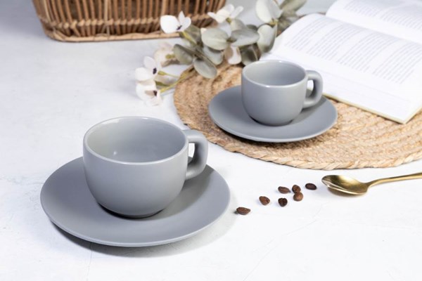 Obrázky: 2ks šálok 200ml s podšálkou na cappuccino, šedé, Obrázok 7