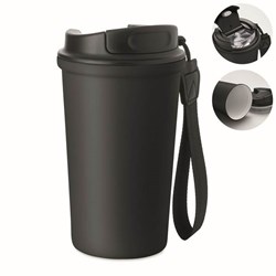 Obrázky: Čierny recyklovaný oceľový termohrnček 400ml