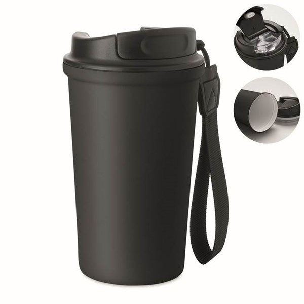 Obrázky: Čierny recyklovaný oceľový termohrnček 400ml
