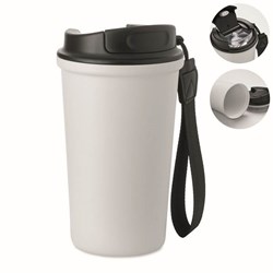 Obrázky: Biely recyklovaný oceľový termohrnček 400ml