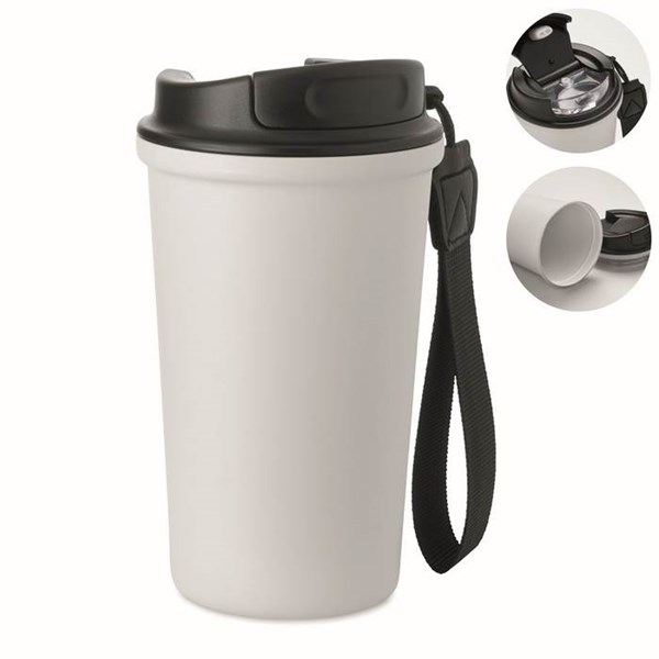 Obrázky: Biely recyklovaný oceľový termohrnček 400ml