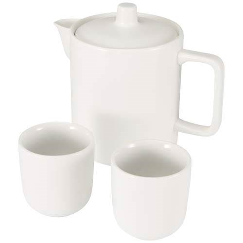 Obrázky: Biela sada kanvice 600ml a 2 šálok 90 ml, keramika, Obrázok 2