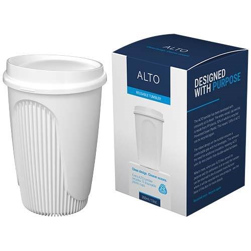 Obrázky: Hrnček 350 ml s viečkom, rec. plast, biela, Obrázok 4
