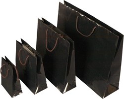 Zobrazit detaily pro Papierová taška 25x11x31 cm,text.šnúrky,lak,čierna Obrázky: Papierová taška 25x11x31 cm,text.šnúrky,lak,čierna