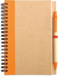 Obrázky: Poznámk.blok, guličkové pero, recykl.mat.,oranžová