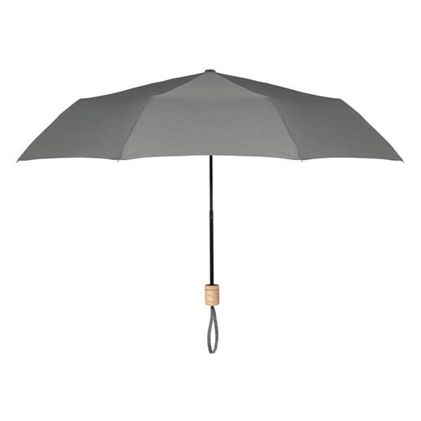 Obrázky: Šedý skladací dáždnik s drevenou rukoväťou