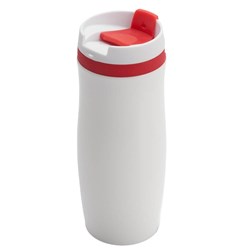 Zobrazit detaily pro Biely nerezový termohrnček 400 ml, červené doplnky Obrázky: Biely nerezový termohrnček 400 ml, červené doplnky