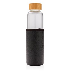 Obrázky: Sklenená fľaša, vzorovaný PU obal, 550ml, čierna