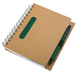 Obrázky: Zelený krúžkový zápisník z recykl. papiera s perom