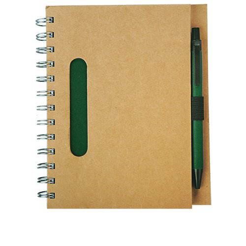 Obrázky: Zelený krúžkový zápisník z recykl. papiera s perom, Obrázok 2