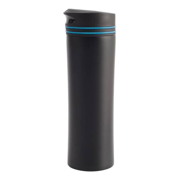 Obrázky: Čierny termohrnček 450 ml s modrým pásikom, Obrázok 4