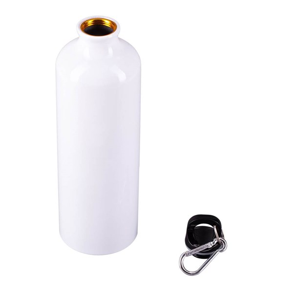 Obrázky: Biela hliníková fľaša 800 ml s karabínou, lesklá, Obrázok 2
