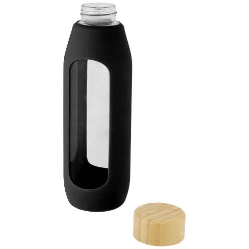 Obrázky: Sklenená fľaša 600 ml so silikón. obalom, čierna, Obrázok 2