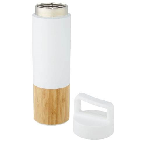Obrázky: Nerezová termoska 540 ml s bambusom, biela, Obrázok 2