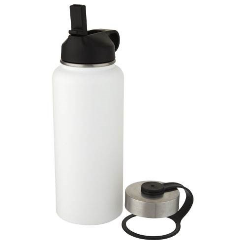 Obrázky: Medená športová fľaša, objem 1L s 2 viečkami,biela, Obrázok 2