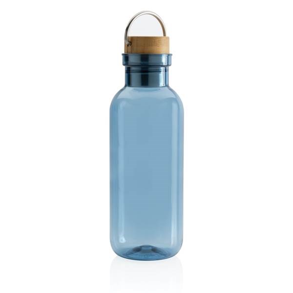 Obrázky: Fľaša z RPET s bambusovým viečkom a madlom modrá, Obrázok 2