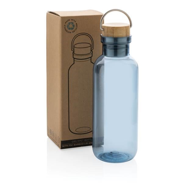 Obrázky: Fľaša z RPET s bambusovým viečkom a madlom modrá, Obrázok 9