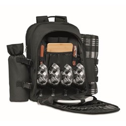 Obrázky: Čierny piknikový ruksak pre 4 osoby z 300D RPET PE
