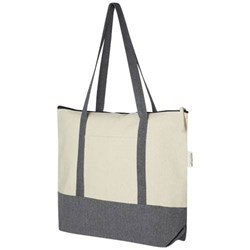 Obrázky: Dvojfarebná nákupná taška,zips, rec. bavlna 320 g