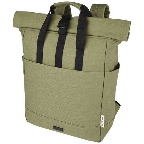 Obrázky: olívový ruksak na notebook z recyk.plátna GRS,15 l